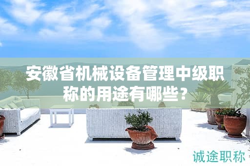 安徽省机械设备管理中级职称的用途有哪些？
