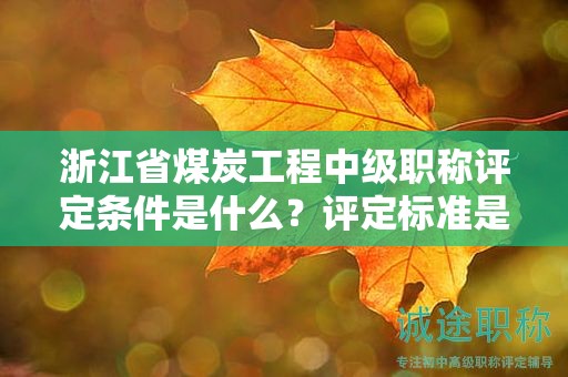 浙江省煤炭工程中级职称评定条件是什么？评定标准是什么？