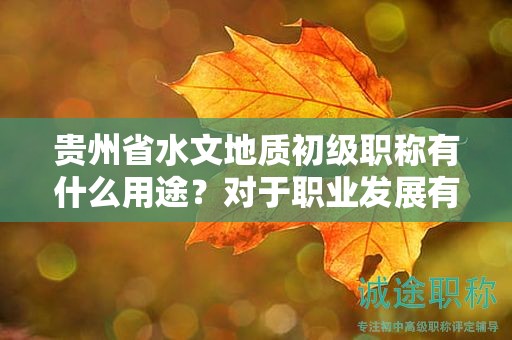 贵州省水文地质初级职称有什么用途？对于职业发展有多大帮助？