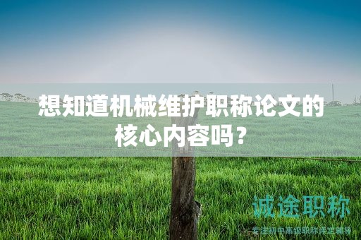 想知道机械维护职称论文的核心内容吗？