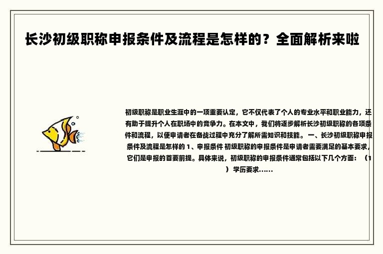 长沙初级职称申报条件及流程是怎样的？全面解析来啦