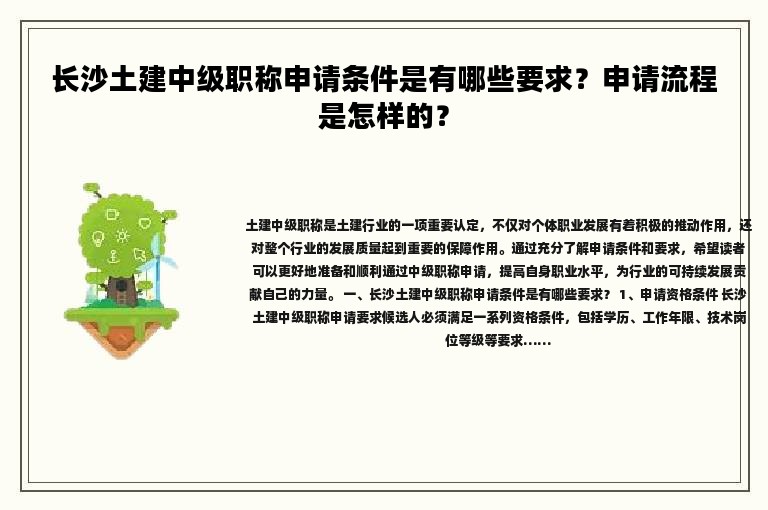 长沙土建中级职称申请条件是有哪些要求？申请流程是怎样的？