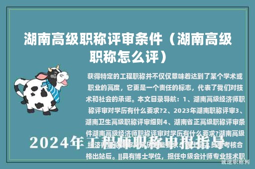 湖南高级职称评审条件（湖南高级职称怎么评）