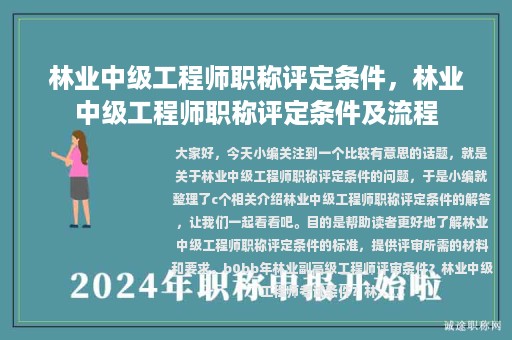 林业中级工程师职称评定条件，林业中级工程师职称评定条件及流程