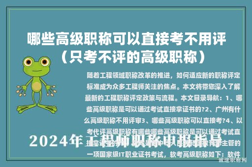 哪些高级职称可以直接考不用评（只考不评的高级职称）