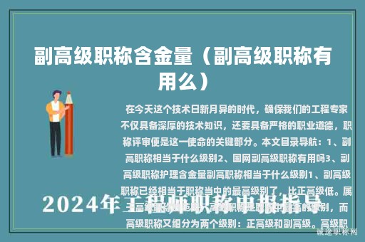 副高级职称含金量（副高级职称有用么）