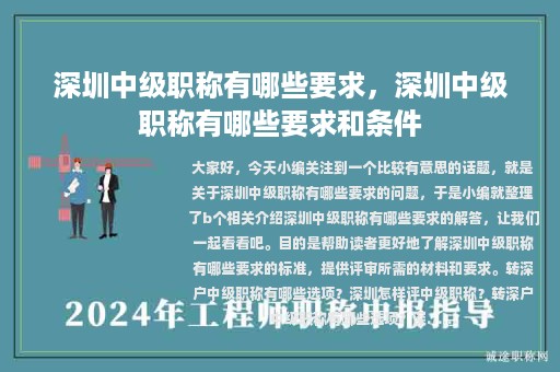 深圳中级职称有哪些要求，深圳中级职称有哪些要求和条件