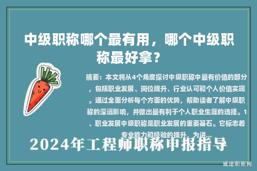 中级职称哪个最有用，哪个中级职称最好拿？