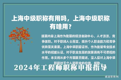 上海中级职称有用吗，上海中级职称有啥用？