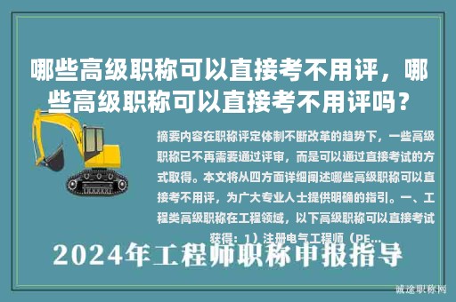 哪些高级职称可以直接考不用评，哪些高级职称可以直接考不用评吗？