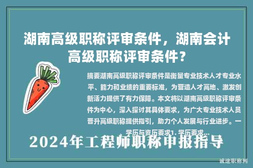 湖南高级职称评审条件，湖南会计高级职称评审条件？