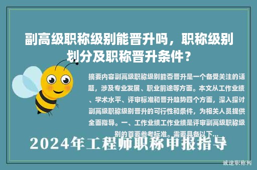 副高级职称级别能晋升吗，职称级别划分及职称晋升条件？