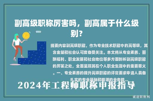 副高级职称厉害吗，副高属于什么级别？