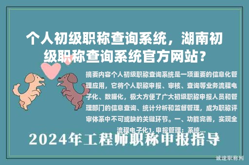 个人初级职称查询系统，湖南初级职称查询系统官方网站？