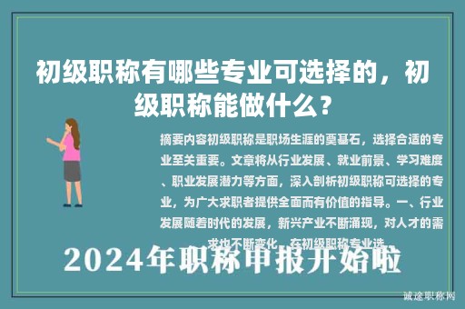 初级职称有哪些专业可选择的，初级职称能做什么？