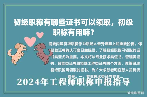 初级职称有哪些证书可以领取，初级职称有用嘛？