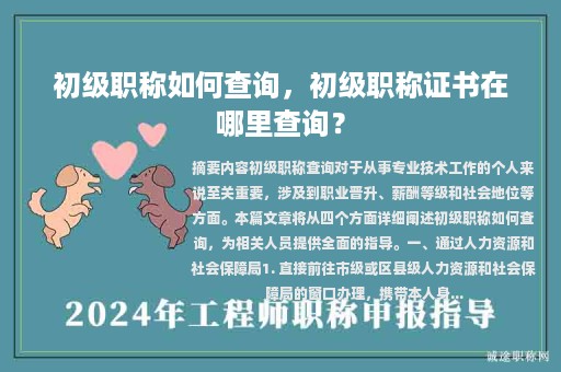 初级职称如何查询，初级职称证书在哪里查询？