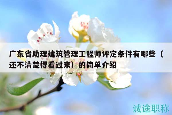 广东省助理建筑管理工程师评定条件有哪些？还不清楚得看过来