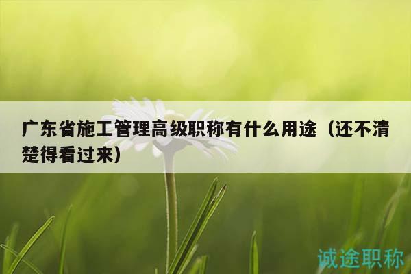 广东省施工管理高级职称有什么用途（还不清楚得看过来）