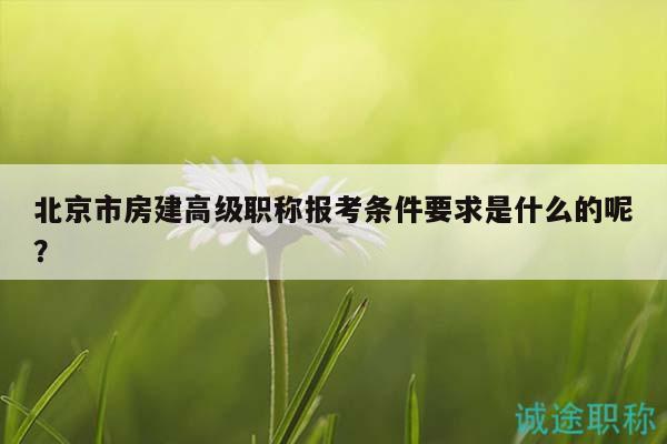 北京市房建高级职称报考条件要求是什么的呢？