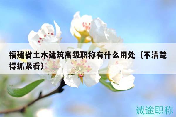 福建省土木建筑高级职称有什么用处（不清楚得抓紧看）