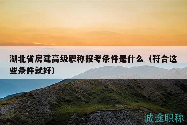 湖北省房建高级职称报考条件是什么（符合这些条件就好）