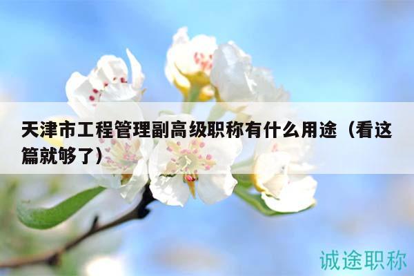 天津市工程管理副高级职称有什么用途（看这篇就够了）