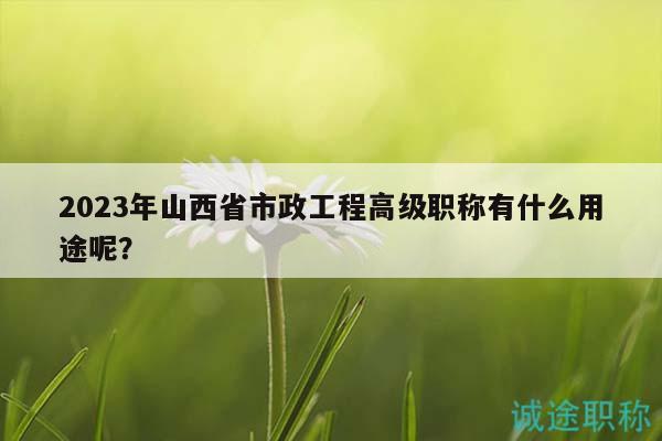 2023年山西省市政工程高级职称有什么用途呢？