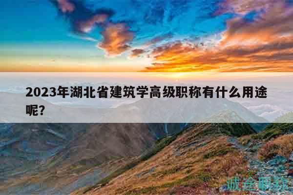2023年湖北省建筑学高级职称有什么用途呢？