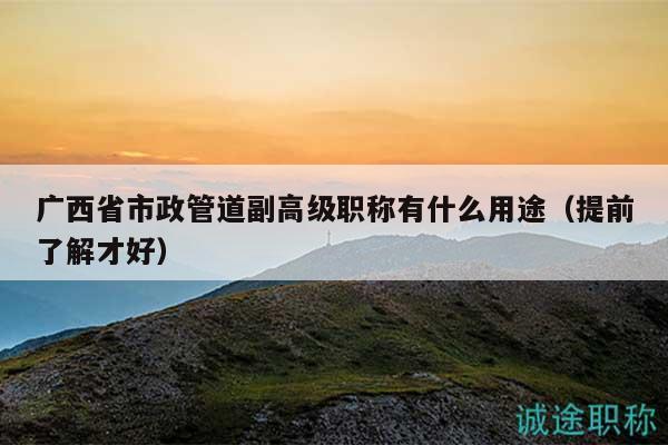 广西省市政管道副高级职称有什么用途（提前了解才好）