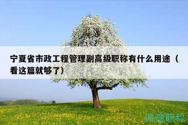 宁夏省市政工程管理副高级职称有什么用途（看这篇就够了）