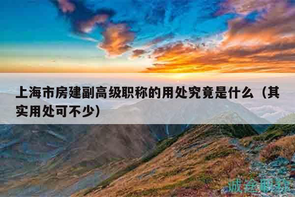 上海市房建副高级职称的用处究竟是什么（其实用处可不少）