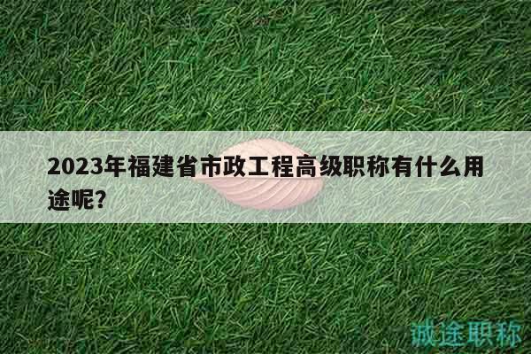 2023年福建省市政工程高级职称有什么用途呢？