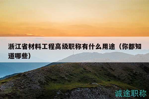 浙江省材料工程高级职称有什么用途（你都知道哪些）