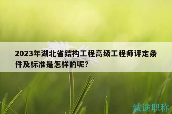 2023年湖北省结构工程高级工程师评定条件及标准是怎样的呢？