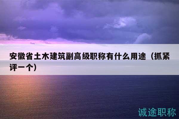 安徽省土木建筑副高级职称有什么用途（抓紧评一个）
