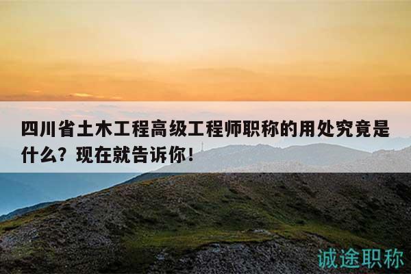 四川省土木工程高级工程师职称的用处究竟是什么？现在就告诉你！