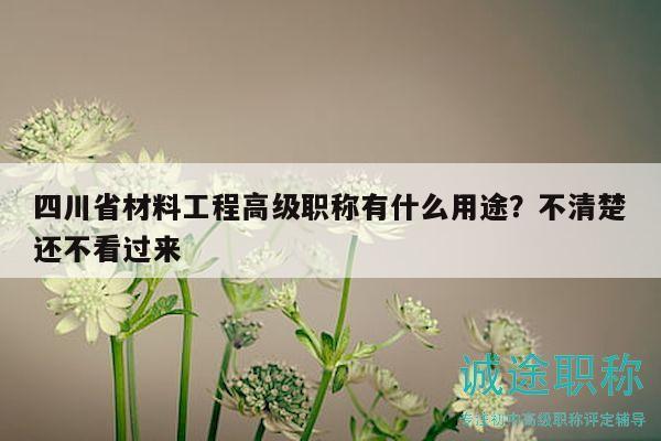 四川省材料工程高级职称有什么用途？不清楚还不看过来