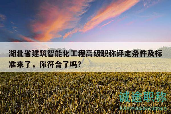 湖北省建筑智能化工程高级职称评定条件及标准来了，你符合了吗？