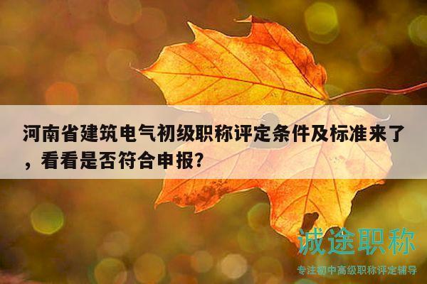 河南省建筑电气初级职称评定条件及标准来了，看看是否符合申报？
