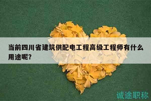 当前四川省建筑供配电工程高级工程师有什么用途呢？
