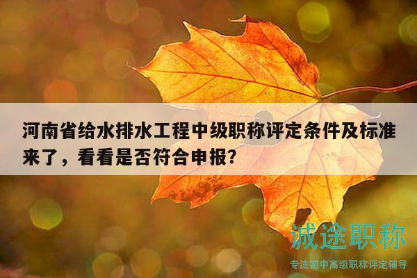 河南省给水排水工程中级职称评定条件及标准来了，看看是否符合申报？