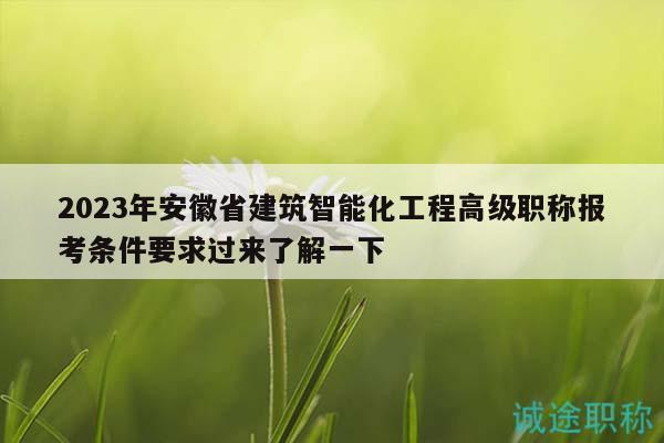 2023年安徽省建筑智能化工程高级职称报考条件要求过来了解一下