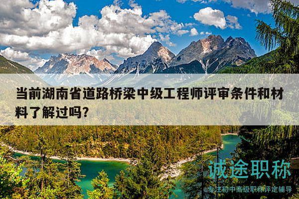 当前湖南省道路桥梁中级工程师评审条件和材料了解过吗？