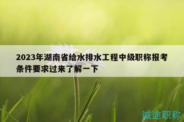 2023年湖南省给水排水工程中级职称报考条件要求过来了解一下