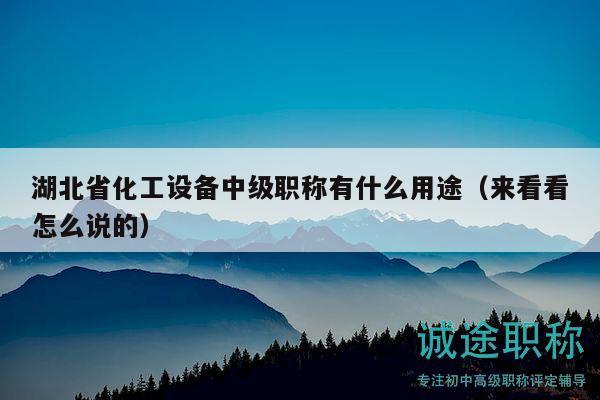 湖北省化工设备中级职称有什么用途（来看看怎么说的）