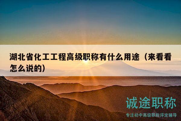 湖北省化工工程高级职称有什么用途（来看看怎么说的）