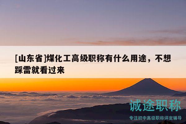 [山东省]煤化工高级职称有什么用途，不想踩雷就看过来